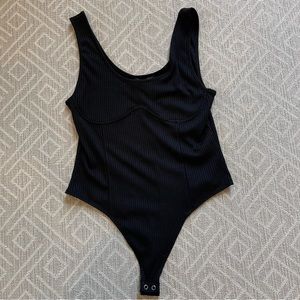 NWT - Forever 21 Ribbed Black Tank Bodysuit - Size XL